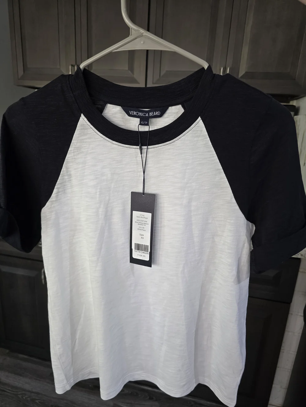 NWT Veronica Beard Designer Baseball Tee White/ Navy XS 100% Pima Cotton $168 - Picture 8 of 14